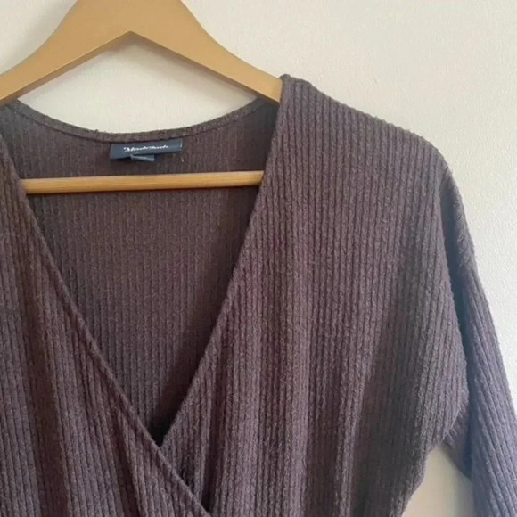 Modcloth Gray Ribbed Knit Faux Wrap Dress - Picture 9 of 14